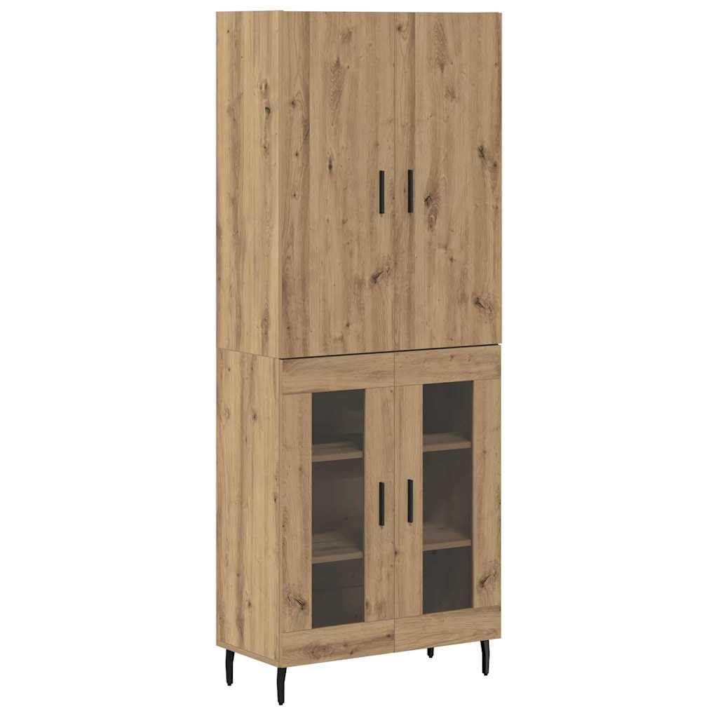 Highboard 2 Pz Legno Ingegnerizzato e Vetro 69,5x34x180 cm | Mobile credenza alto in stile moderno per soggiorno e sala da pranzo con ante e ampi ripiani interni salvaspazio.