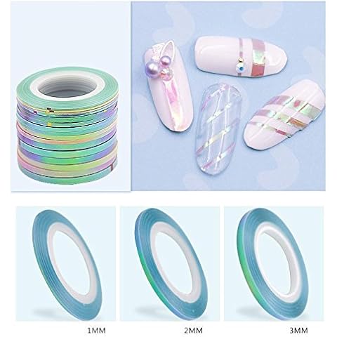 18 X Nail Striping Tape Candy Color Line 1-3mm Adhesive Mermaid Nail Art Stickers Shiny Nail Decals Cover