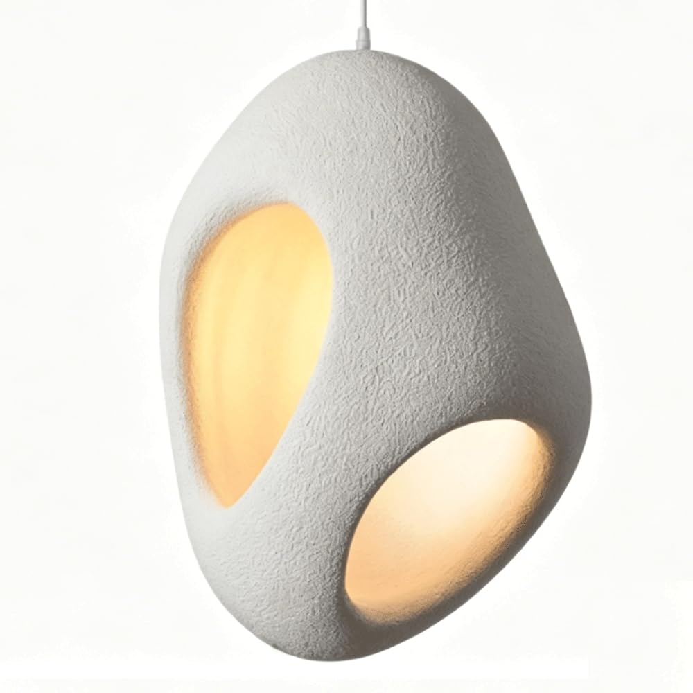 ESIYUVO Wabi-sabi Hollow Pebble Shape Chandelier Metal Base High-Density Polystyrene Pendant Light Adjustable Height Hanging Lamp E27 Indoor Lighting Fixture for Entryway Hallway Kids Room Bedroom