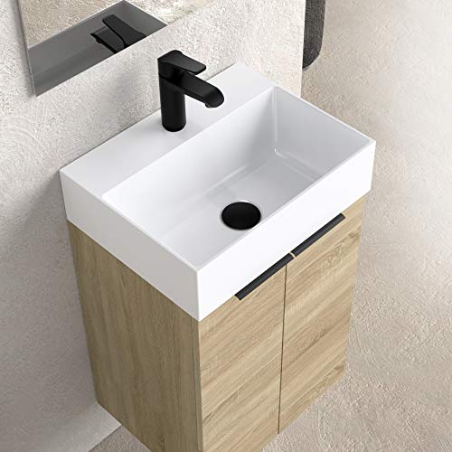 Lavabo de cerámica blanco brillo Baikal con diseño cuadrado de 46 cm 6