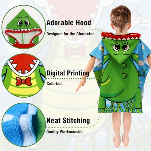 Image of growell Hooded Kids Beach Towels - Toddler Bath Towel Girls Boys Swim Cover-ups for Ages 1 to 6 Kids Pool Towels Quick Dry Lightweight Soft Microfiber Poncho Towel 24x24 (Alligator Green)