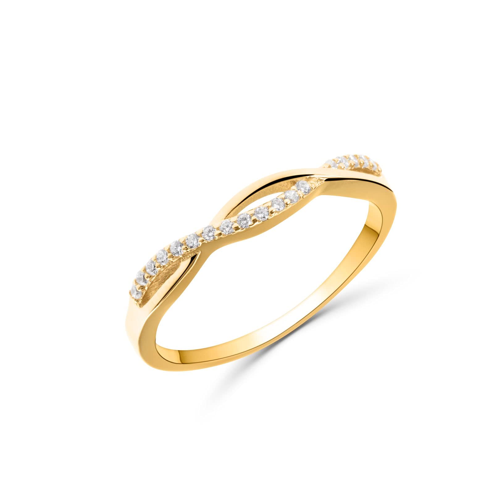 Damenring Zopfmuster Silber 925 18 Karat vergoldet mit Zirkonia -