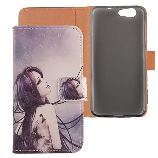 Lankashi PU flip läder väska skal skydd mobiltelefon skal för ZTE Blade A512 5,2 tum Wolf Girl Design