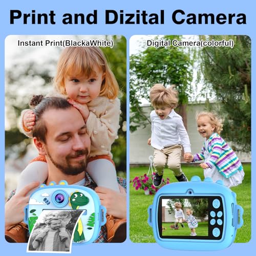 Image of Kids Camera with Instant Print, Front & Rear Dual Cameras, Portable Travel Digital Toy, Birthday for Girls & Boys Ages 3-12 (32GB SD Card) Blue