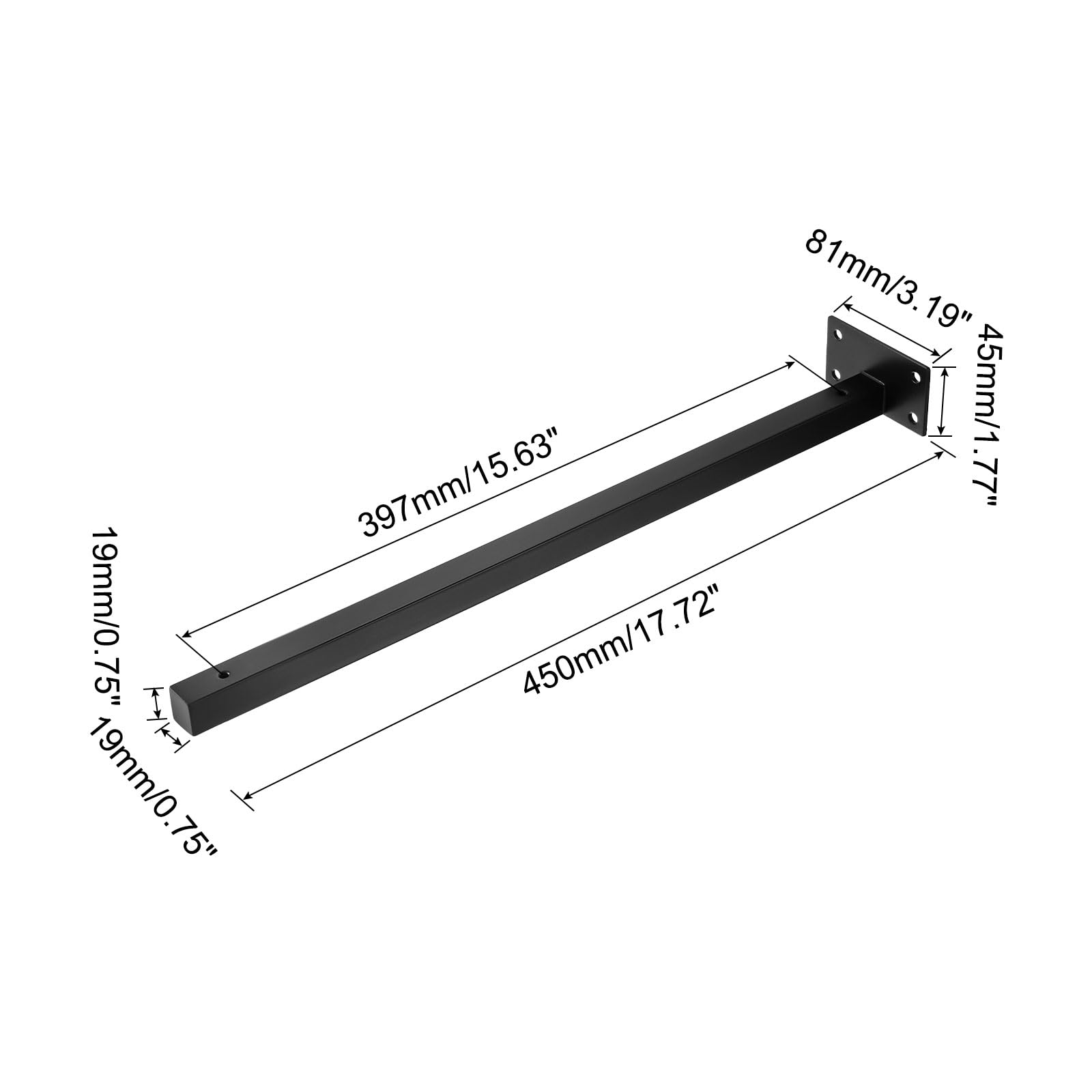 QUARKZMAN Soporte de Estante Flotante, Pack de 4 Soportes de Estante de Pared Ocultos de Hierro de 18 Pulgadas con Tornillos y Tubo de Expansión para Estantes de Madera (Negro)