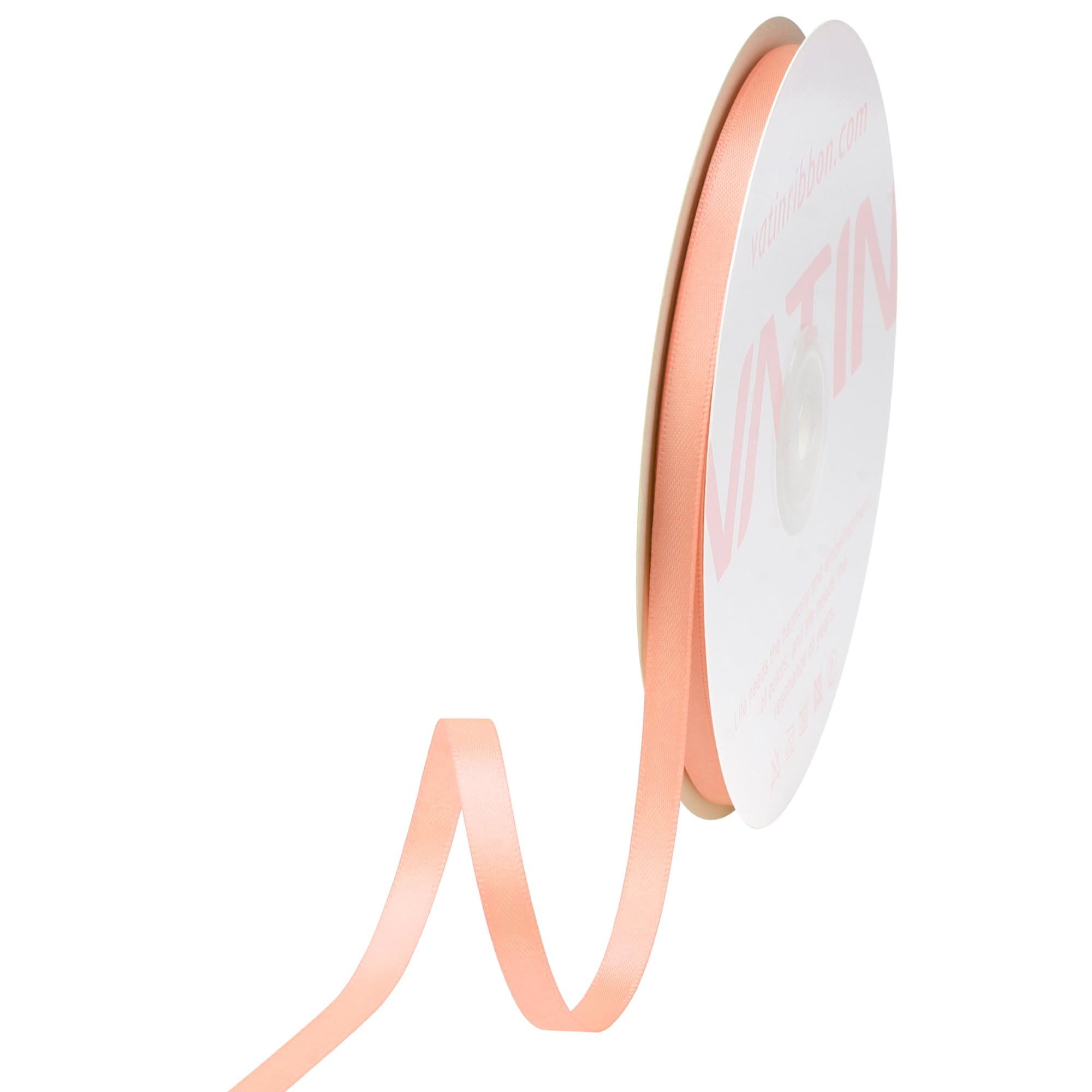 VATIN Double Face Peach Satin Ribbon 6mm X 45m,Peach Polyester Fabric Ribbon use for Bows Bouquet, Gift Wrapping, Floral Arrangement Wedding Decoration — image 1