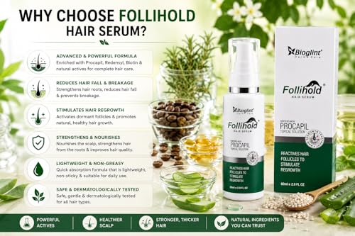 Image of Follihold Hair Serum with Procapil 60ml | Lightweight Leave-In Hair Care Serum for Men & Women | Daily Scalp & Hair Strengthening Formula