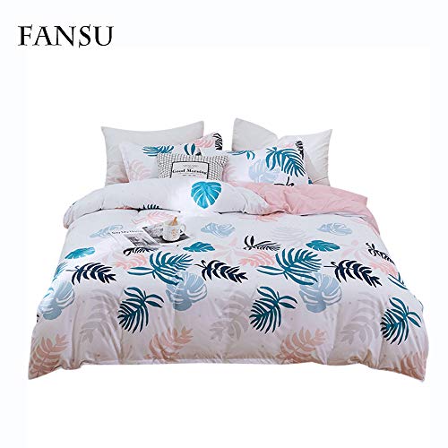 Fansu Ropa de Cama 3 Piezas, Suave Cómodo Microfibra Geometría Minimalista con Estilo con Cremallera Juegos de Edredones Funda de Edredón y Funda de Almohada (Cama 150/160-220x240cm,Hoja Tropical)