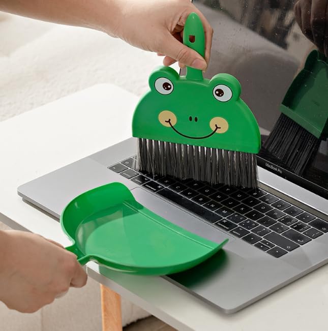 Veewon Mini Dustpan and Brush Set Portable Cleaning Brush and Dustpan Cleaning Tools with Soft Bristles for Home Office (Green)