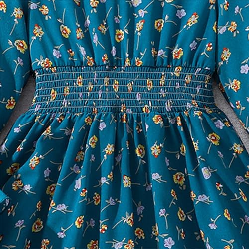 Girls Casual Floral Dress Long Sleeve A-Line Smocked Chiffon Pleated Midi Dresses for Teen Girl (Blue #6, 10-11 Years)3