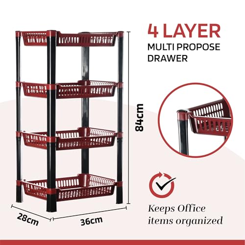 Image of Urbane Home Pack of 5 Multipurpose Racks for Storage | 4-Tier Kids Toy Organizer /Under Wash Basin & Office Storage Cabinet & Shelves | Maroon