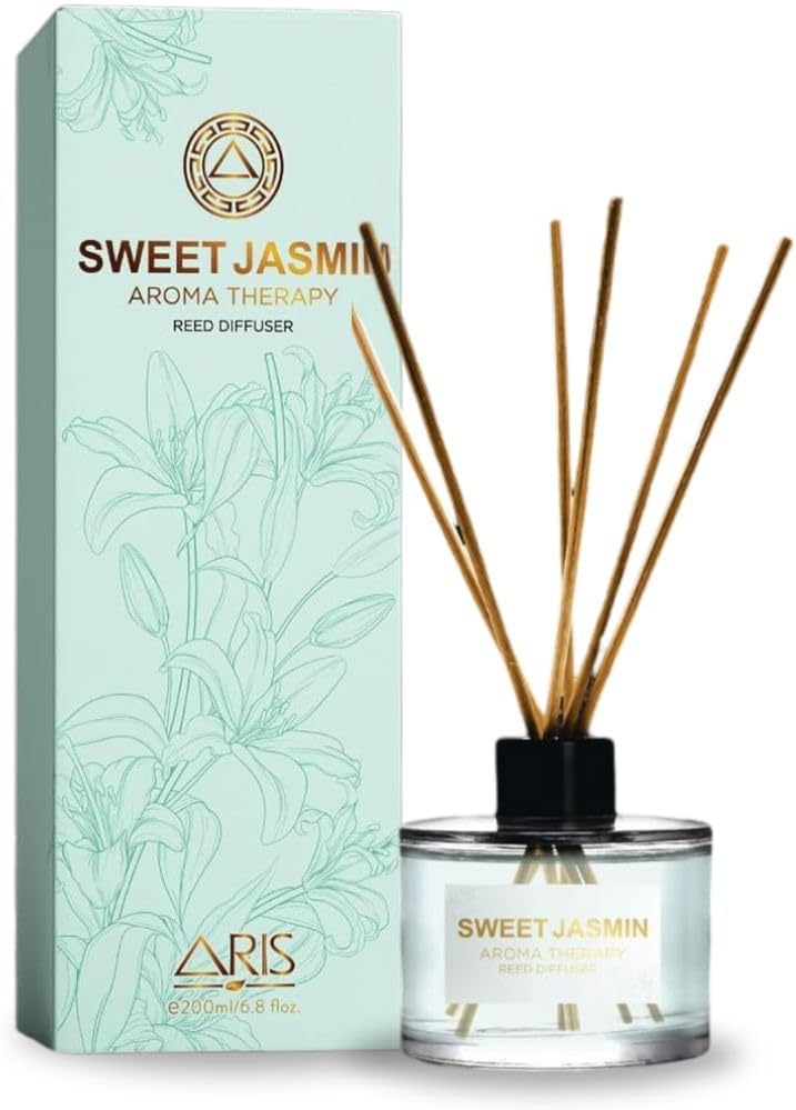 Sweet Jasmin Aroma Therapy Reed Diffuser - 200ml/6.8oz - Continuous Fragrance for Home & Office - Health-Conscious Environment Enhancer with Multi-Layered Scent