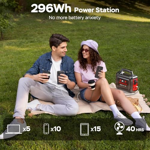 Image of MARBERO Portable Power Station 350W Peak Camping Solar Generator Laptop Charger 296Wh Power Bank with AC Outlet 110V with Multi-Output LED Flashlights for CPAP Home Camping Hurricane Emergency