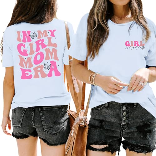 Image of Mama Shirts for Women in My Girl Mom Era Shirt Funny Letter Printed Graphic Tees Casual Tops