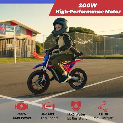 Image of RFN SX-E150 24V Electric Bike, 200W Electric Motorcycle 8 mph Max Speed & 6.2 Mile Range, 2-Speed Off-Road Bike for Kids Ages 3-6