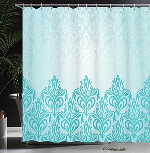 ABAKUHAUS Turquoise Shower Curtain, Retro Style Medieval European Victorian Gradient Royal Pale Patterns Artwork Print - Image 3