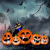 Double Couple 8FT Long Halloween Inflatables Outdoor Decorations 5Pcs Pumpkins with Black Cat Built-in Led Light Yard Inflatables for Garden Lawn Decor
