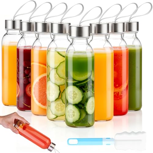 Consejos para Comprar Botellas los más recomendados. 45 Juego de 8 Botellas de Vidrio Transparente con Tapas de Acero Inoxidable de 500ML, Incluye Cepillo de Esponja,Botellas de Agua de Vidrio Reutilizables y Selladas,Adecuado para...