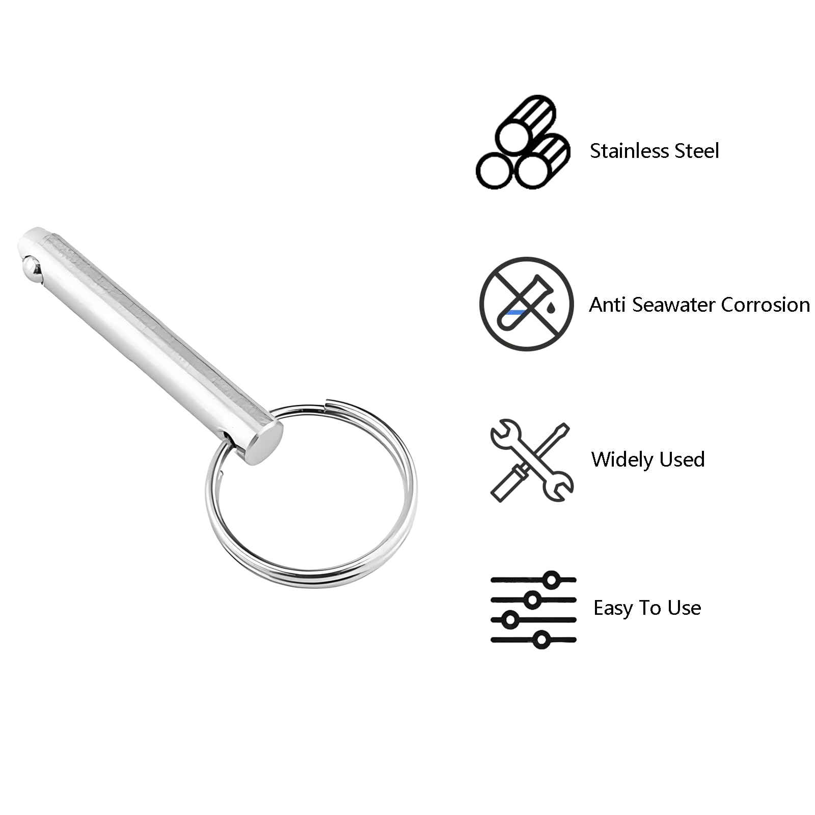 Set di 4 Perni a Sgancio Rapido in Acciaio Inox con Sfera Caricata a Molla, Anello in Acciaio Inox, per Accessori per Bbarche (8 x 55 mm)