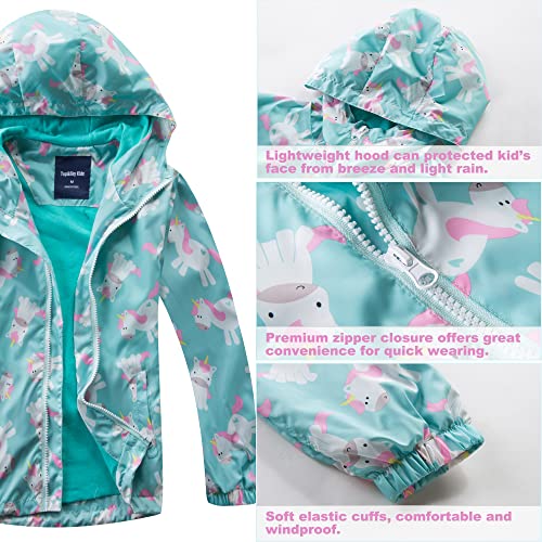 Image of Girls Rain Jackets Waterproof Lightweight Hooded Cotton Kids Outdoor Raincoats Breathable Windbreakers 5-6 Years