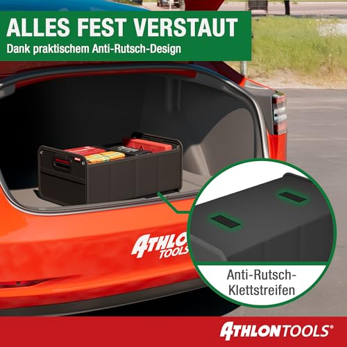ATHLON TOOLS Kofferraumtasche faltbar - Kofferraum-Organizer, Auto Faltbox, Autotasche - verstärkt und stabil - mit Anti-Rutsch-Klett