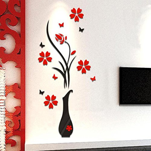 IEason Wall Sticker DIY Vase Flower Tree Crystal Arcylic 3D Wall Stickers Decal Home Decor (B)