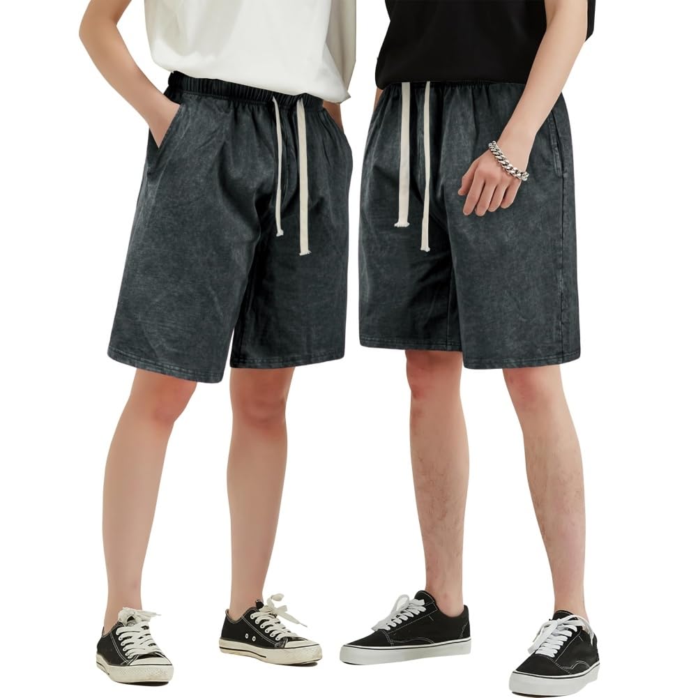 Sportowe szorty w stylu vintage z bawełny dla mężczyzn, ze ściągaczem, na lato, plażę, elastyczna talia, streetwear, baggy spodenki gimnastyczne z kieszeniami