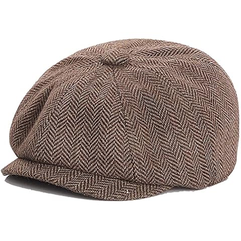 Boys Newsboy Cap Kids Flat Cap Vintage Herringbone Tweed Cabbie Hat for Boys Pageboy Toddlers, Coffee, 4-9 Years Cover