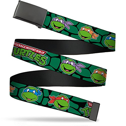 Buckle-Down Web Belt - Classic TMNT Turtle Faces Black/Green Turtle Shell
