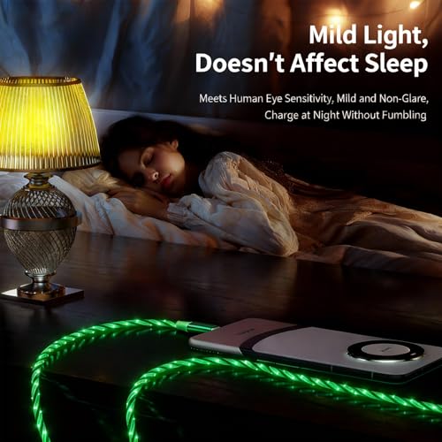 Image of AYI USB C to A Charging Cable 3.3ft, LED Glowing Starry Sky Light-Up Cord, PVC Tangle-Free Fast Charging Cable with Smart Chip, Data Transfer Sync Cord for USB-C Devices, Green.