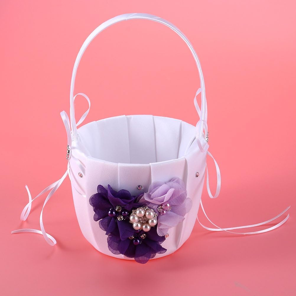 jojofuny Wedding Flower Girl Basket for Ceremony Party Decoration Bridal Petals Holder Basket for Matrimony Processions 4.7X4.7X8.6 Inches