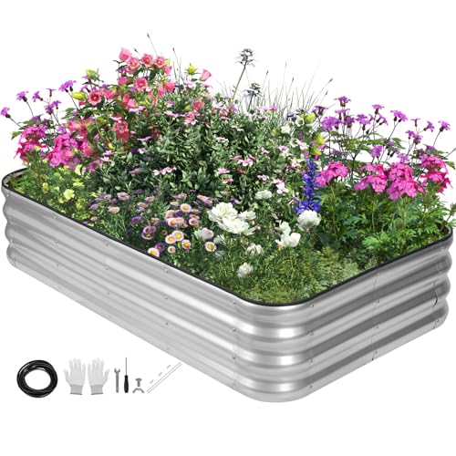 TECANA Hochbeet Metall 150 x 90 x 30cm, Verzinktes Stahl-Hochbeete für den Garten, Wetterfest & Rostfrei, Gemüsebeet Gartenbeet Hochbeet für Gemüse, Kräuter, Langlebig Pflegeleicht, Silber