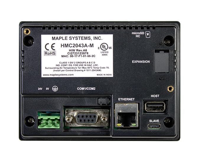 Image of HMI PLC Combo, Controller, 4.3 inch Touchscreen Display, Add 1 I /O Expansion Module (Sold Separately), HMC2043A-M, C1D2, Free All-in-One Configuration and Programming Software