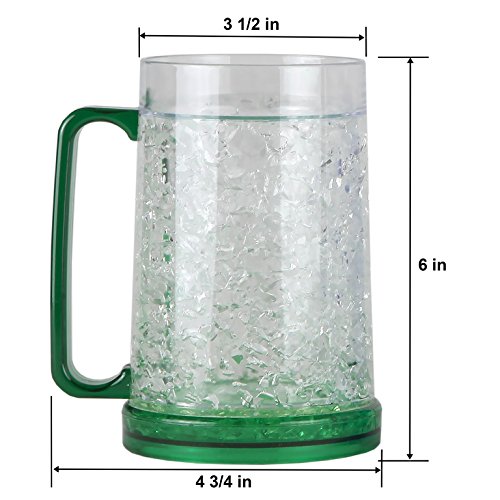 Lily's Home Insulated Double Wall Gel-Filled Acrylic Frosted Freezer Stein Mugs, Great As Old Fashion Drinking Glasses At Bbqs And Parties, Clear With Assorted Color Accents (16 Oz. Each, Set Of 4) #TOP4