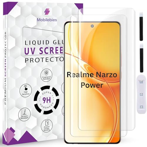 Image of Premium HD+ UV Tempered Glass Screen Protector For Realme Narzo Power 5G (6.8 Inch, Pack of 2) Full Adhesive UV Curved Screen Protector Case Friendly HD Clarity with installation kit