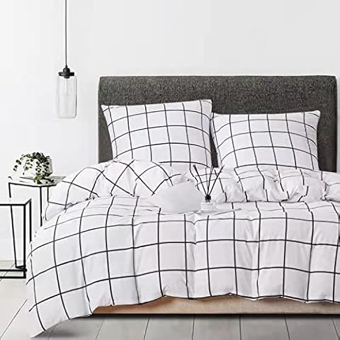 NORCH Grid Duvet Cover Set Double Checkered Bedding Set Black and White Soft Quilt Cover with Pillow Cases Cover
