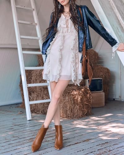 Rilista Womens V Cutout Ankle Boots Pointed Toe Chunky Block Stacked Heel Booties Side Zipper Shoes3