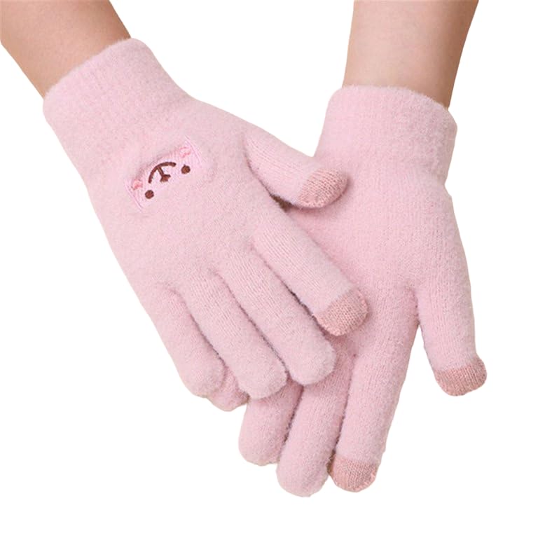 Girls Winter Gloves with Touch Screen Finger for Women Woolen warm Rabbit Fur Gloves Mittens | Soft Fleece Windproof Mobile Screen Touch Hand Gloves (Freesize)-image-13