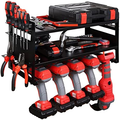 JUJULY Power Tool Organizer Wall Moun 5 Drill Holdert,Garage Heavy Duty Floating Tool Organization And Storage For Workshop Shelves