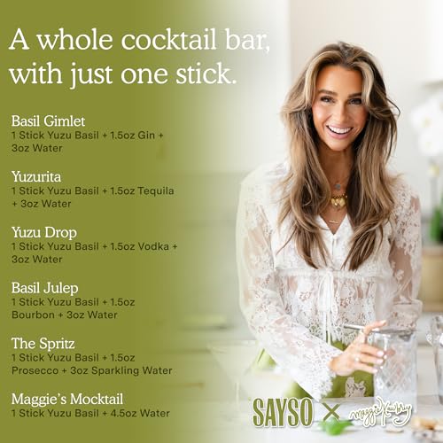 Image of SAYSO x Maggie Awbrey Yuzu Basil Cocktail Sticks | Craft Cocktail or Mocktail in 1 Min, Just Add Water + Spirits (0g Sugar, 10 Calories, Vegan, Gluten-Free, Kosher, Non-GMO), 8 Single-Serve Mixers