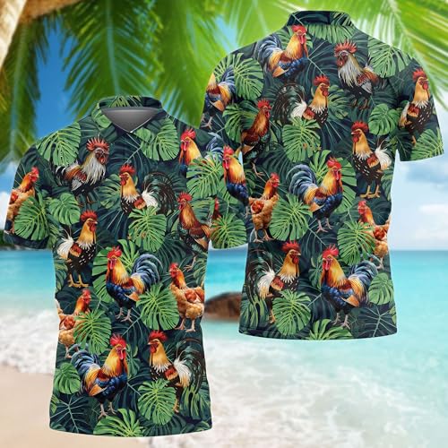 Rooster Lovers Polo Shirts for Men - Chicken Lovers Mens Polo Shirts Short Sleeve Golf Shirts Series 353