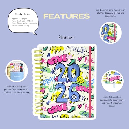 Image of Planner Kit, Planner Set Includes A5 Journal (22x17cm) 262 Pages, 120 GSM, Weekly Planner, Desk Calendar 2026, Stickers Book and Bookmark (The Street Edition)
