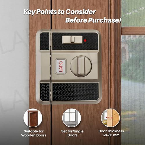 Image of LAPO Penta Lock - 4-Deadbolt Privacy System with Easy-Grip Interior Knob, Reversible Mechanism for Sliding, Single & Double Doors, Matt Finish, 3-Year Warranty
