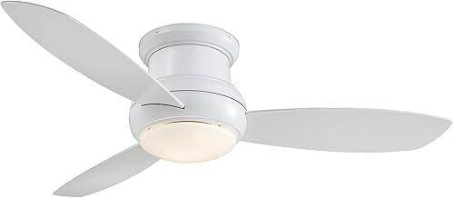 MINKA-AIRE F474L-WH Concept II Ventilador de techo para exteriores de 52 pulgadas y 3 aspas cerca del techo con luz LED integrada de 14 W en acabado