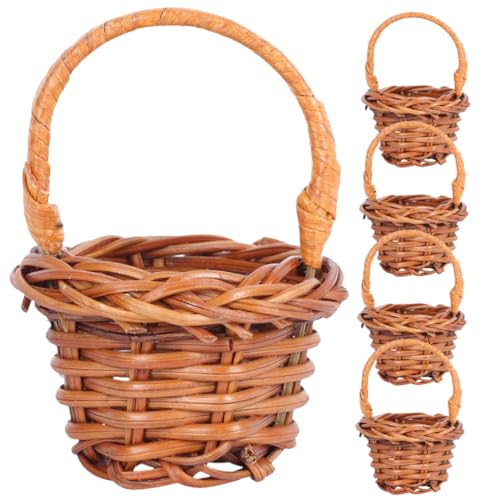 Hemobllo 5 Mini Cestas Tejidas de Ratán y Paja Mini Cesta Decorativa para Hogar y Manualidades para Fiestas y Bodas Color Café Estilo Rústico