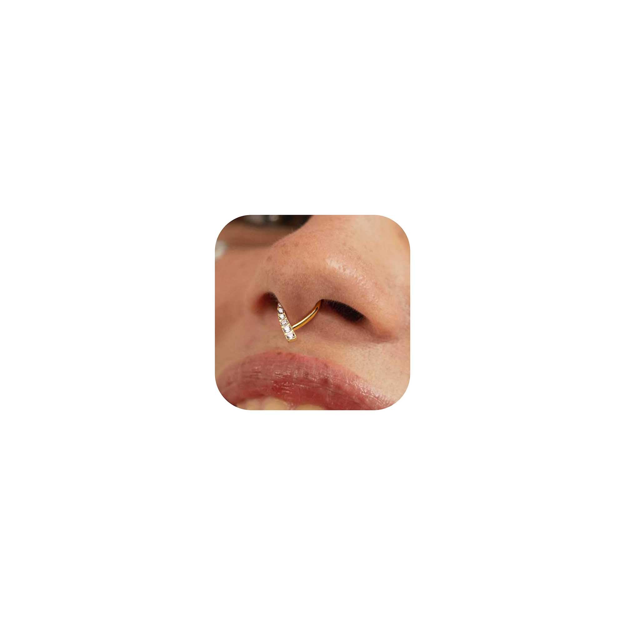 BodyBonita 16G Septum Ring - 316L Surgical Steel Teardrop Nose Rings Hoops Clear CZ Nose Piercings Daith Piercing Jewelry Tragus Helix Rook Cartilage Earrings for Women 8mm