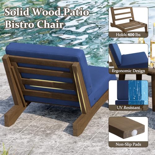 Image of Pia Ricoo 3 Piece Patio Bistro Set with Patio Chairs and Table, Heavy Duty Wood Patio Furniture Set, All-Weather Outdoor Chairs for Balcony, Deck, Poolside, Porch - Navy