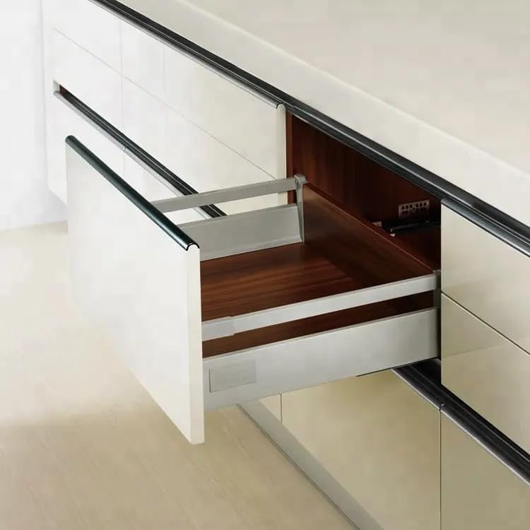Image of DBR Metal Innotech Drawer For Modular Kitchen & Office Tandem Box With Full Extension Double-Walled System With Railing Pack Of 1 Set White (6 X 20 Inches)
