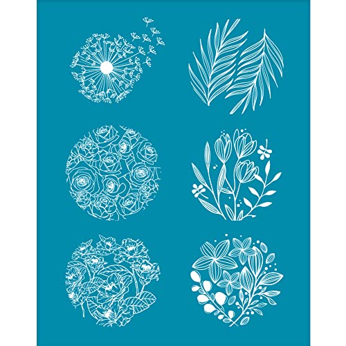 OLYCRAFT Pochoirs ronds en argile de 10 x 12,7 cm pour argile polymère, pissenlit, rose, sérigraphie, pochoir de transfert en maille pour la fabrication de...
