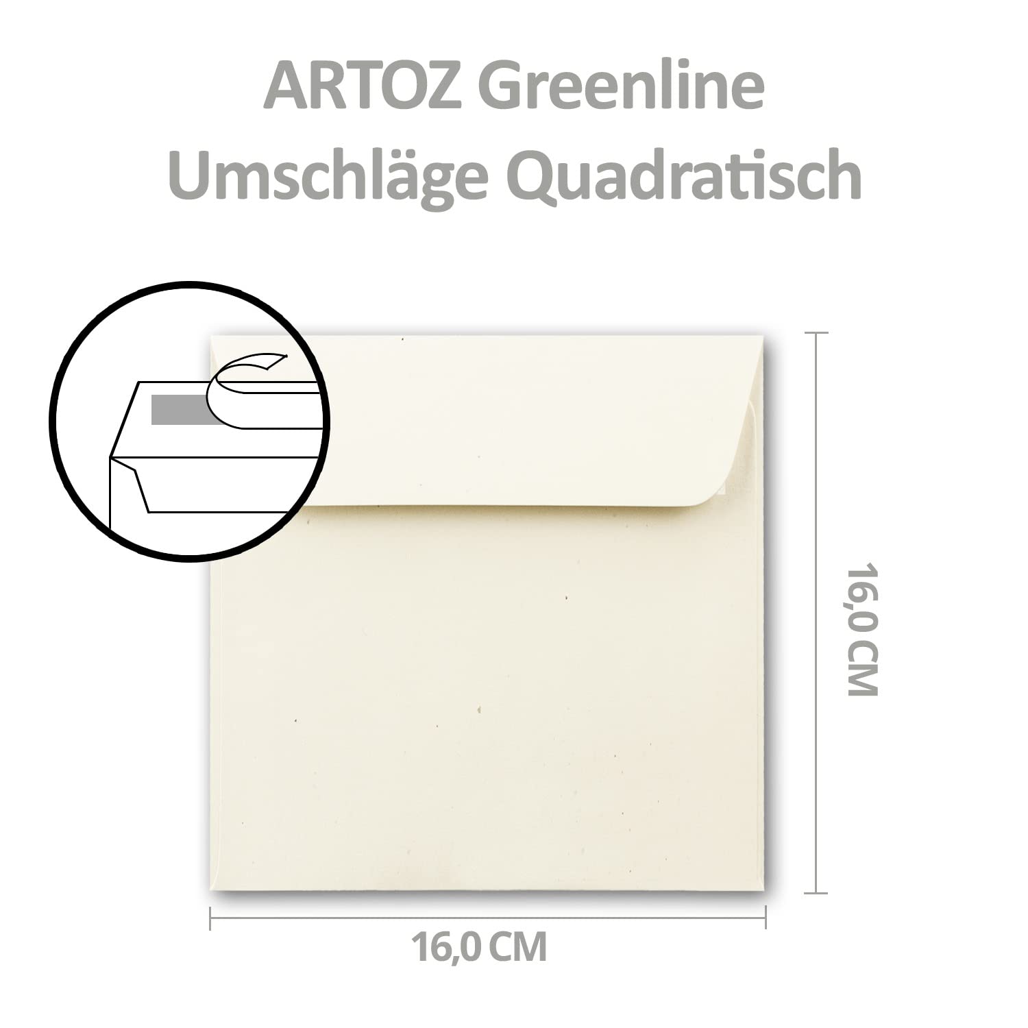 ARTOZ Greenline - Sobres cuadrados (50 unidades, 16,0 x 16,0 cm, con tira adhesiva, color crema/cáscaras de huevo), color crema